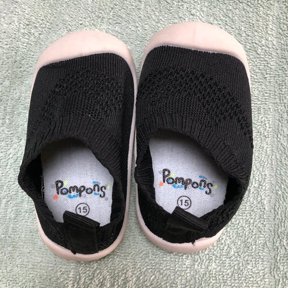 NWOT Pompons toddler non slip shoes, Slip on type, Size 15, black/white - Picture 1 of 6